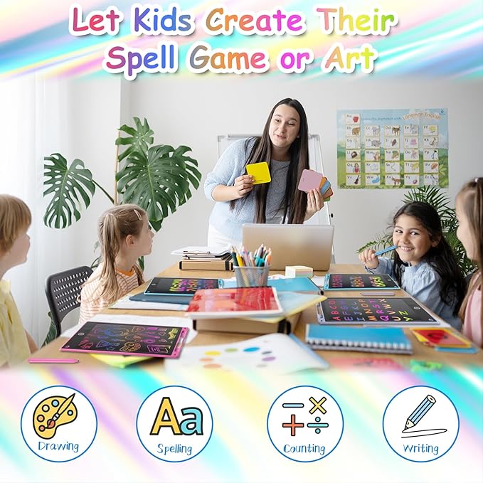 12 Inch LCD Writing Tablet - Colorful Electronic Drawing Pad & Doodle Board for Kids Ages 3-8, Erasable Educational Toy, Birthday and Christmas Gift for Girls and Boys (White)