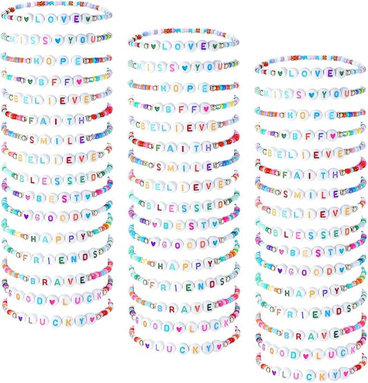 48 Pcs Valentine's Day Kids Friendship Bracelet Set Adjustable Beads Bracelets Cute Friendship Princess Pretend Play Bracelet Stretch Bracelet Preppy Bracelets Set for Girls Women(Exquisite)