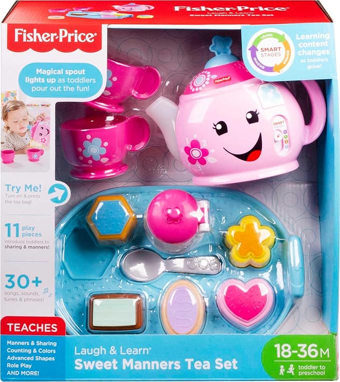Fisher-Price Toddler Toy Laugh & Learn Sweet Manners Tea Set with Smart Stages Learning Songs for Pretend Play Kids Ages 18+ Months