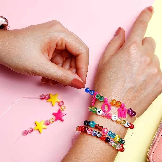 Incraftables Crackle Glass Beads 1100pcs 24 Colors. Crystal Beads for Jewelry Making Kit (6mm) for Bracelets Making for Kids & Adults with Elastic String & Organizer.