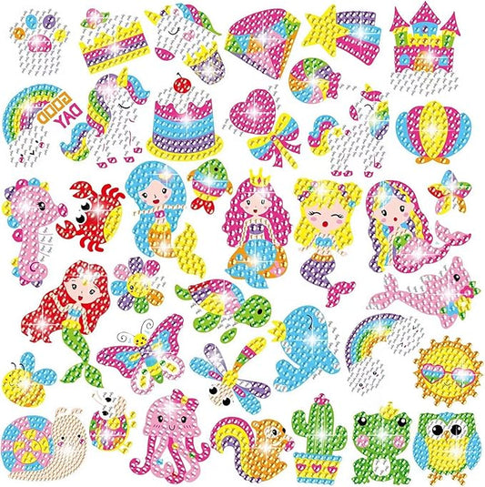 5D DIY Diamond Art Painting Stickers Kits for Kids, Diamond Mosaic Stickers by Numbers Kits Crafts Set for Children, Boys and Girls,Creative Handmade Art Craft Gift (Unicorn+Mermaid)