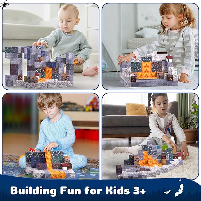 Magnetic Blocks - 128PCS Cavern Exploration - 1" Creative Magnetic Building Cubes Gift Set for Kids Ages 4-8