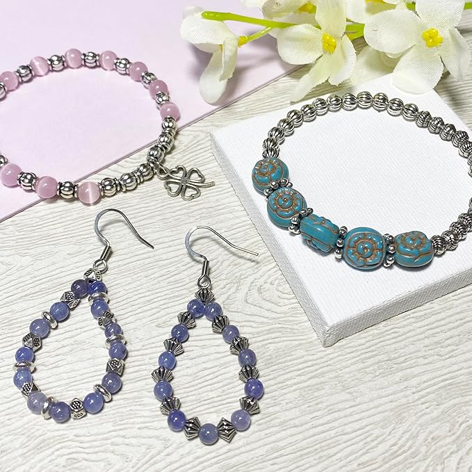 Silver Spacer Beads for Jewelry Making Supplies Flat Beads for Bracelets Small Seed Beads for Necklace Earring 500pcs Bead Bracelet Making Kit Metal Beads Bulk Tibetan Silver Jewelry Set