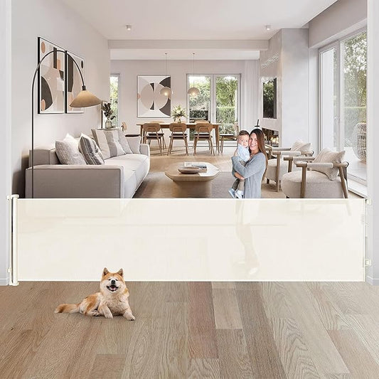 80 Inch Extra Wide Retractable Baby Gate for Large Openings,Retractable Baby Gate Safety Mesh Gate,Extra Long Dog Gates for Indoor/Outdoor,Doorways,Stairs,Hallways (Beige)