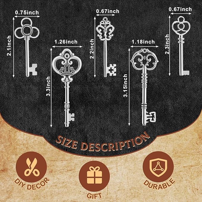 Fumete 100 Pcs Large Vintage Skeleton Key Set Charms Mixed Antique Style Brass Key Set Charms Old Fake Antique Rustic supplies for DIY Crafts Jewelry Making Necklace Party Decor Decoration