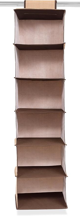 Internet's Best Hanging Closet Organizer - 6 Shelf - Clothing Sweaters Shoes Accessories Storage - Brown - College Dorm Kids Room Essential - Beige