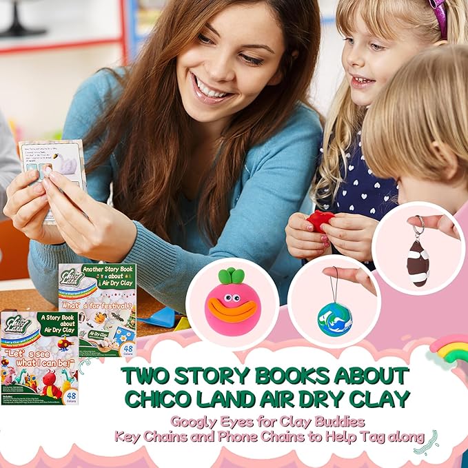 Chico Land Clay Kit - 48 Colors Air Dry Clay, Gift for Boys & Girls Age 4+ Year Old, DIY Model Modeling Clay kit for Kids, with Sculpting Tools, Decoration Accessories, Kids Art Crafts