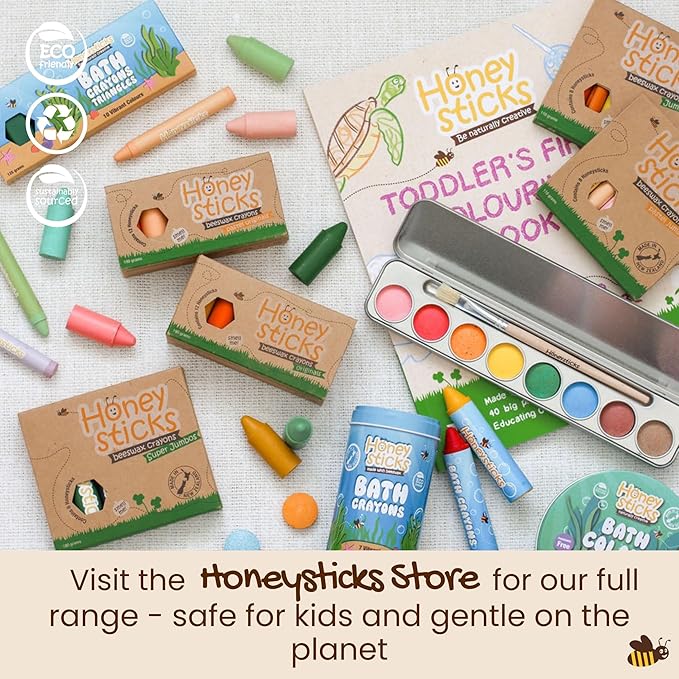 Honeysticks Jumbo Crayons (24 Pack) - 100% Pure Beeswax, Non-Toxic, Unbreakable, Eco-Friendly Crayons for Kids 2-8
