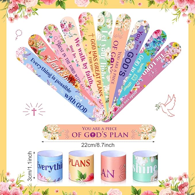 40 Pcs Bible Verses Religious Christian Slap Bracelets for Kids Jesus Love You Wristbands Inspirational Motivational Christian Slap Bracelets Sunday School Supplies He Is Risen Easter (Novel)