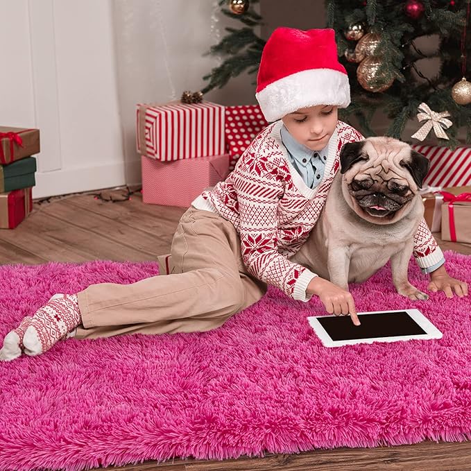 Noahas Ultra Soft Fluffy Bedroom Rugs Kids Room Carpet Modern Shaggy Area Rugs Home Decor 2.6' X 5.3', Hot Pink