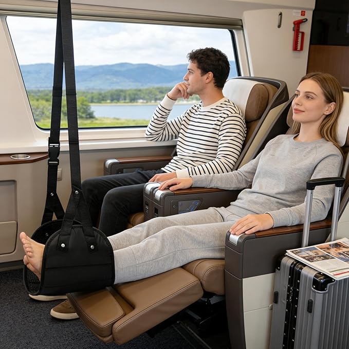 Airplane Foot Hammock - Oxford Cloth Flights Foot Rest | Slip Resistant Leg Rest for Travel, Space Saving Design Leg Sling for Airplane Travel Camping Car Bus Business Trip Office