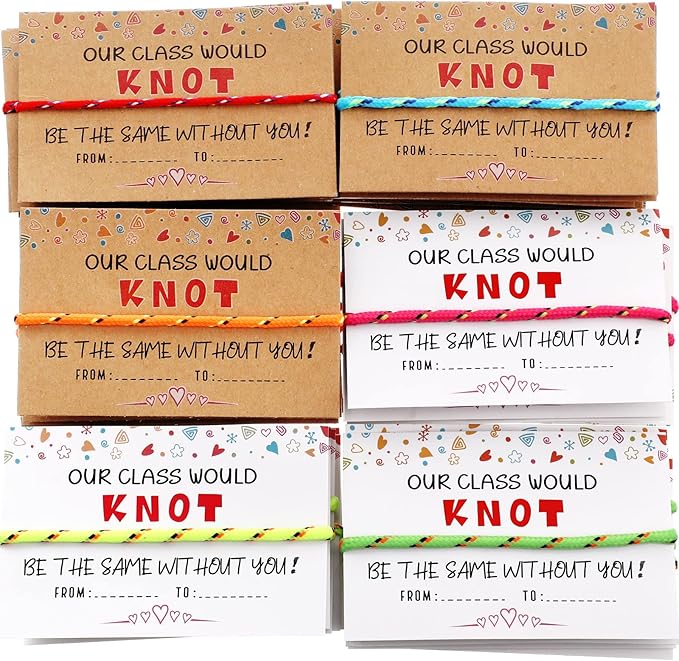 30 Pcs Kids Valentine's Day Card Adjustable Friendship Bracelets Our Class Will Knot Be The Same Without You Classroom Valentine Exchange Gifts for Kids Students Girls Boys School Party Favors