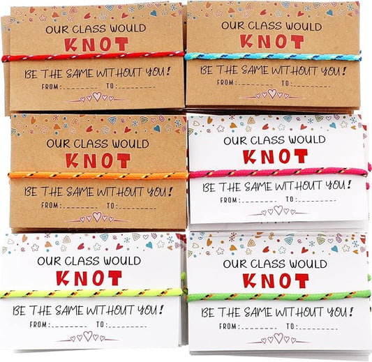 30 Pcs Kids Valentine's Day Card Adjustable Friendship Bracelets Our Class Will Knot Be The Same Without You Classroom Valentine Exchange Gifts for Kids Students Girls Boys School Party Favors