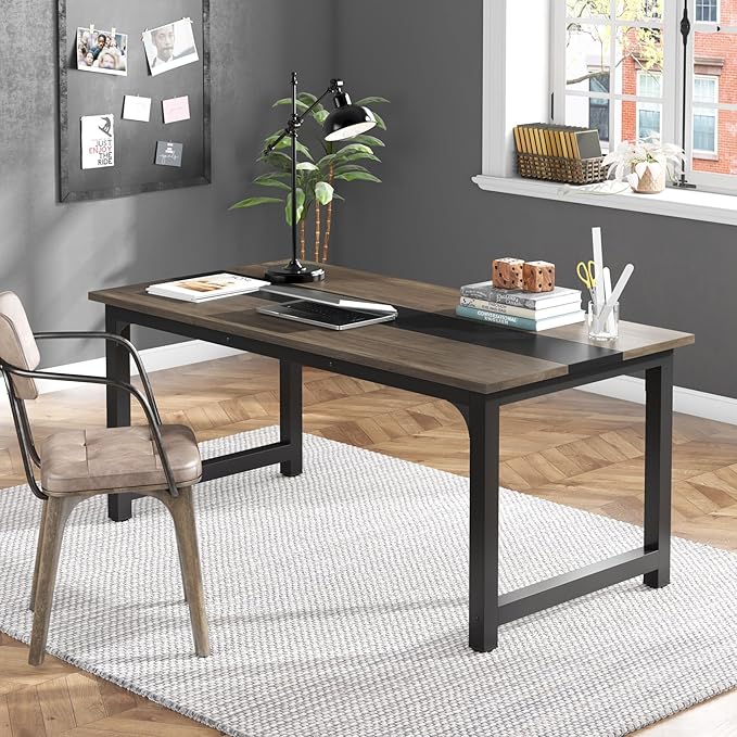 Tribesigns 63” Executive Desk, Large Office Computer Desk with Thicken Frame, Modern Simple Workstation Business Furniture for Home Office, Vintage Grey/Black