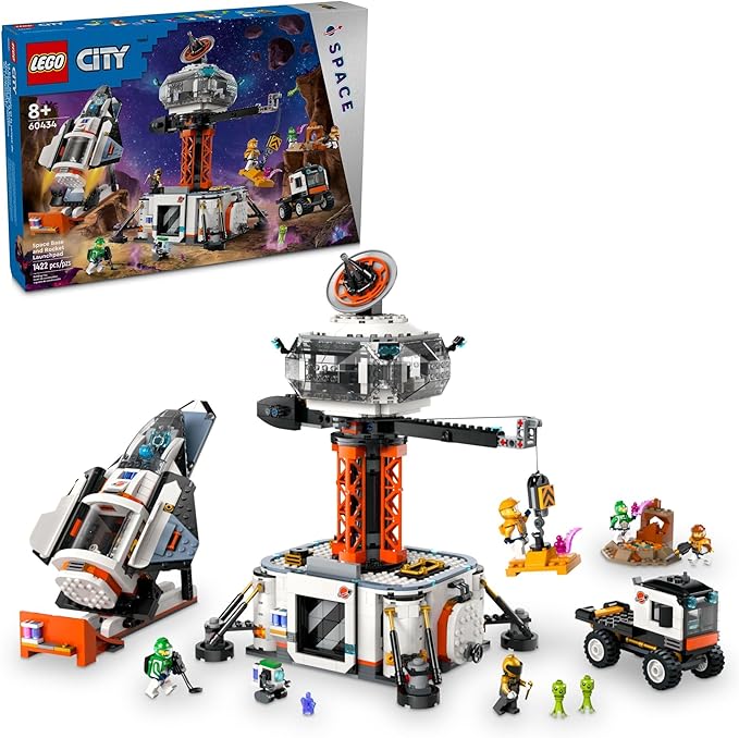 LEGO City Space Base and Rocket Launchpad, Planet Exploration Toy, Building Kit for Creative Role Play, Rocket Ship Toy for Kids Ages 8 Plus, 6 Minifigures, Robot and 2 Alien Action Figures, 60434