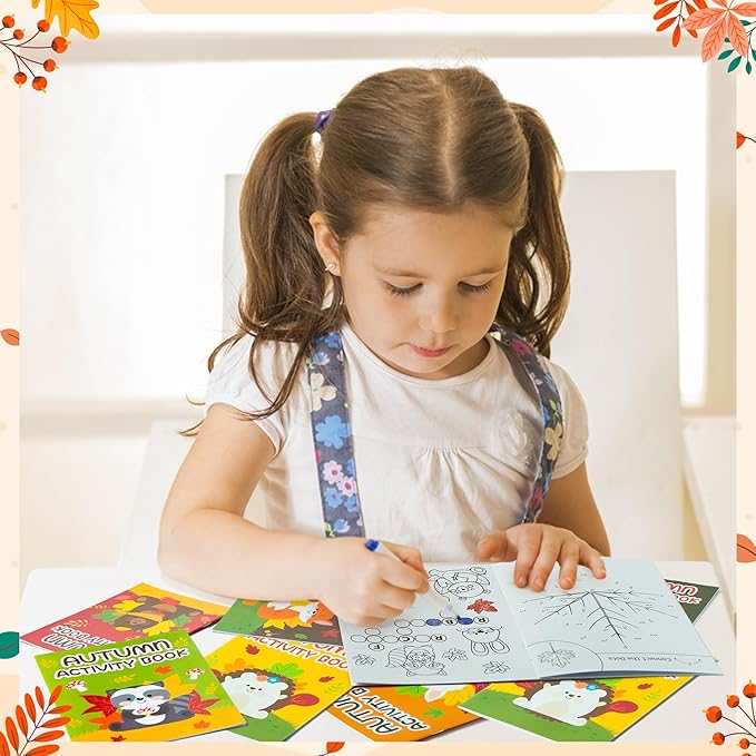 Fall Animal Activity Books for Kids - Autumn Theme Mini Games Coloring Book Set Bulk Mazes Word Search Word Scramble Games for Fall Thanksgiving Halloween Party Goodie Bags Stuffers Classroom Favors