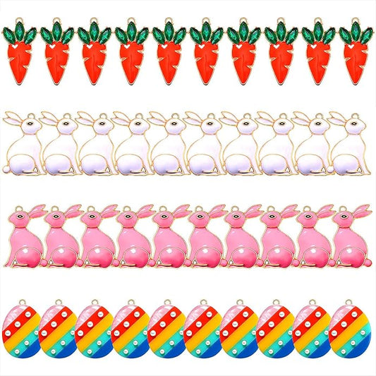 40PCS Easter Charms Enamel Bunny Carrot Egg Pendant Charms for Jewelry Making Cute Meatl Animal Rabbit Charms for Necklace Bracelet Earring Making DIY Crafts