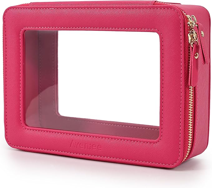 Aveniee Clear Makeup Bag Organizer,Large Travel Toiletry Bag for Women, Waterproof Cosmetic Pouch with Zippers,Car Organizers and Storage Case for Accessories,Hotpink