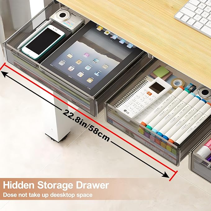 Under Desk Table Drawer Storage Organizer,2 Pack Large & Medium Slide Out Desk Drawers - Hidden Desktop Organizer,Attachable Pencil Storage Tray Under Table(ML)