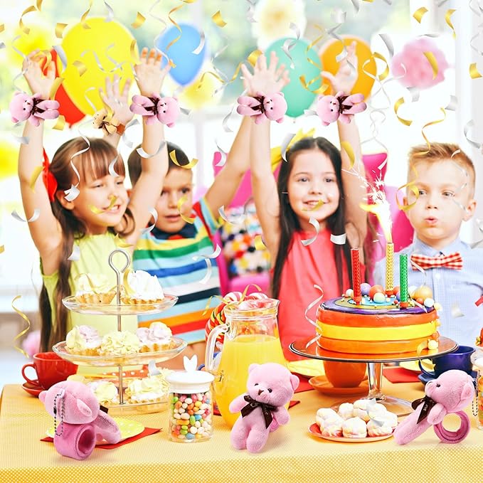 Ceenna 16 Pcs Valentine's Day Stuffed Bear Animal Slap Bracelets Plush Bear Slap Bracelets 8.66 Inch Pink Adorable Bear Slap Wrist Bracelet Bulk for Birthday Party Gifts Favors Goodie Bag Fillers