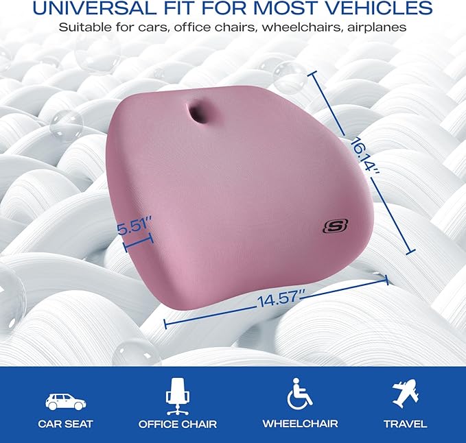 Skechers Lumbar Support Pillow for Office Chair,Memory Foam Lumbar Pillow,Lower Back Pain Relief Lumbar Pillow,Ergonomic Design Back Support Pillow for Office Chair,Car,Home,Travel,Purple