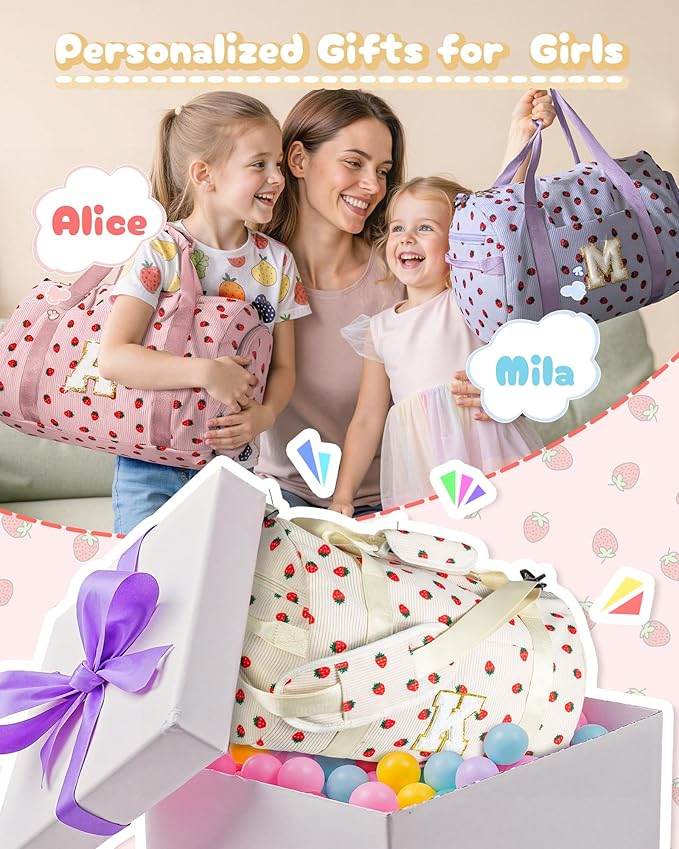 Sweet 16 Gifts, Girls Gym Bag, Kids Personalized Weekend Duffel Bags with Shoe Compartment, Initial Travel Tote with Makeup Bag, Gift for Ballet Dance Gymnastics Girl (Letter W)