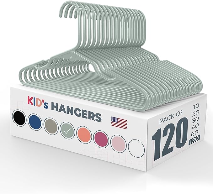 120pk Made in USA Baby Hangers | Kids Hangers for Children's Clothes, Toddler Outfits and Clothing | 20 50 100 Pack Available | Kid Plastic Hanger for Closet and Nursery | Child Kid Hangars (Mint)