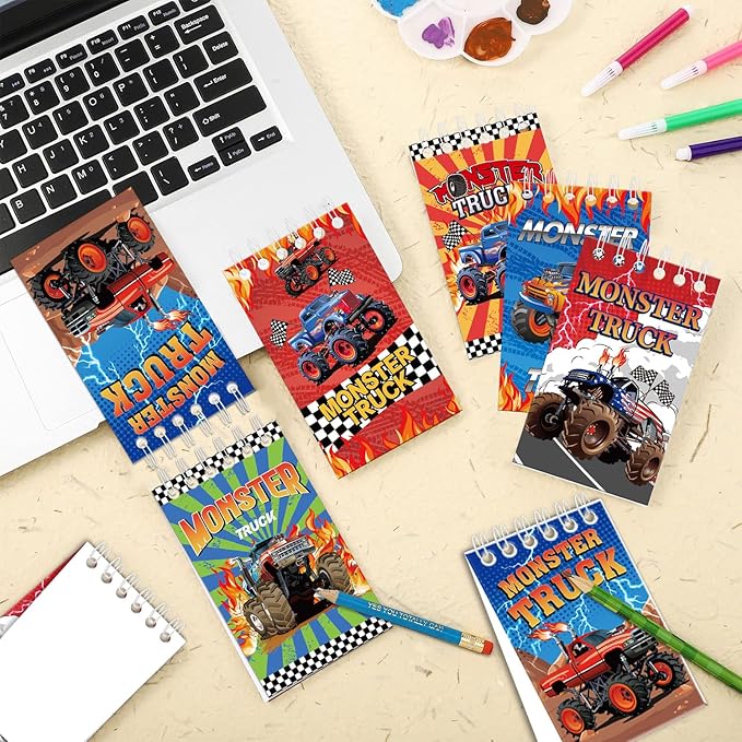 KEFAN Monster Truck Party Favor Supplies including Cartoon Monster Truck Theme Gift Bags, Wristbands, Stickers, Badge, for Monster Truck Theme Boy's Birthday Party Gift