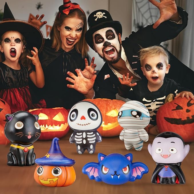 6 Packs-Halloween Squishies Toys Slow Rising, Gift Box Includes Ghost: Vampire,Pumpkin,Skull,Black Cat,Mummy,Bat, Halloween Soft Toys for Girls,Boys,Kids Party