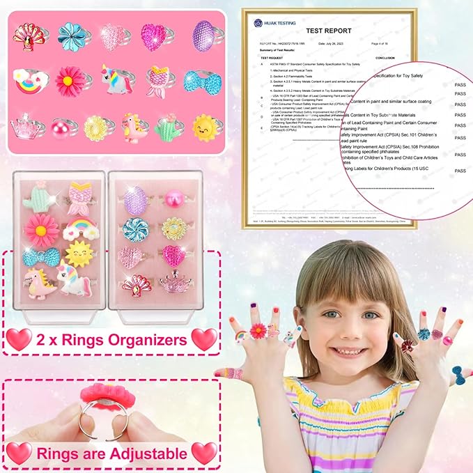 Jewelry Toys-for-Girls,Toddler Girls Toys Age 6-8,Lovely Rings Kids-Toys for 3 4 5 6 7 8 9 10 Year Old Girls,Play Jewelry Princess Toys for Dress Up,Easter Birthday Unicorns-Gifts-for-Girls