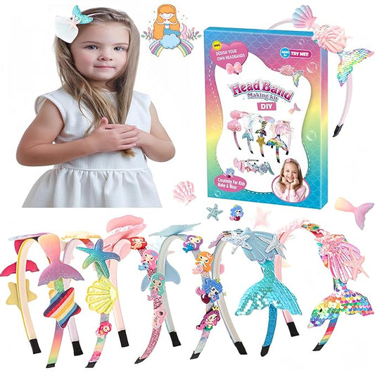 Girls Toy Mermaid Headband Craft for 4-8, Kids DIY Toy Hair Accessories Chrismas Crafts Gifts Set for 4 5 6 7 8 9 10 Years Old Girl Art Craft Sets, Birthday Gift Christmas Stock Stuff for Girls