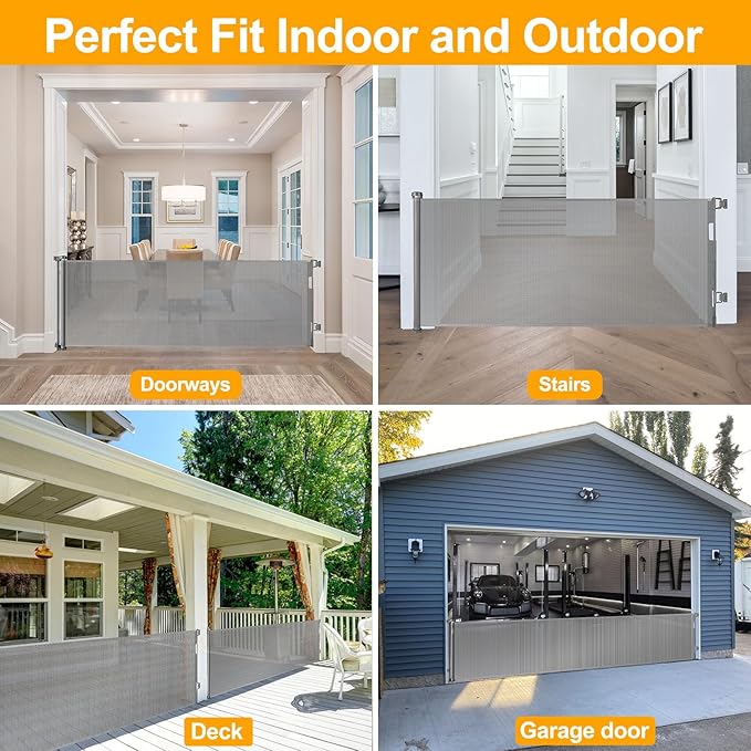 180 Inch Extra Wide Baby Gates for Large Openings Extra Long Retractable Dog Gate for Living Room, Kitchen, Dining Room, Bottom of Stairs, Doorway, Fireplace, Garage, Porch, Deck, Patio, Backyard