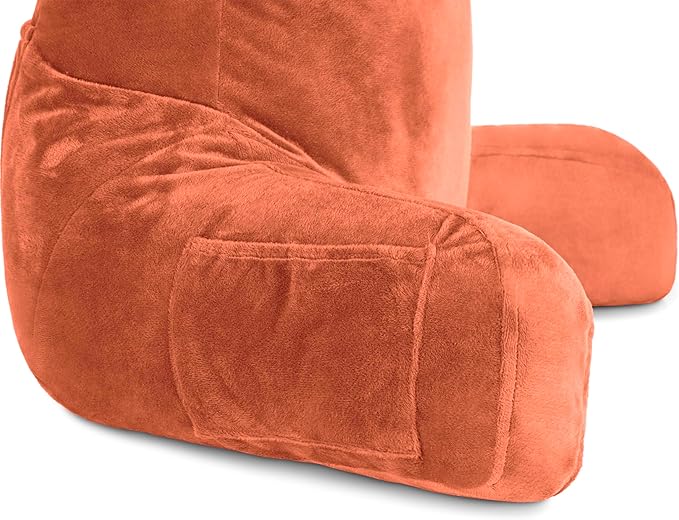 Husband Pillow Tan, Original Reading Pillow in Bed Rest Chair, Shredded Memory Foam Large Lounge Cushion Adult Backrest with Arms, Comfy Back Support for Sit Sitting Up, Washable/Removable Cover