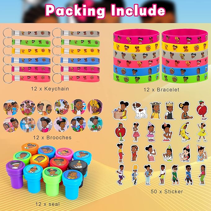 98PCS Birthday Party Decorations, Birthday Party Supplies, Party Favor Corner Include 12 Bracelets,12 Button Pins, 12 Keychain, 12 seal,50 Stickers for Classroom Rewards,Birthday Party Gift