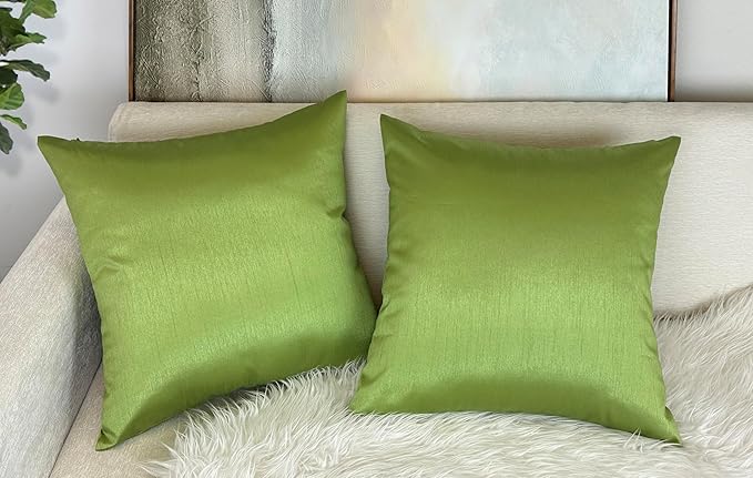 Aiking Home 20x20 Inches Faux Silk Square Throw Pillow Cover, Zipper Closure, Green (Set of 2)