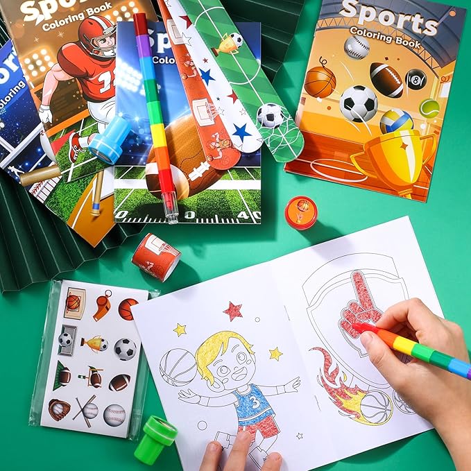 BenLouis 192Pcs Sports Party Favors Football Basketball Soccer Baseball Party Coloring Books Set Bulk for Kids Sports Themed Party Team Gift Goodie Bag Fillers School Classroom games Rewards