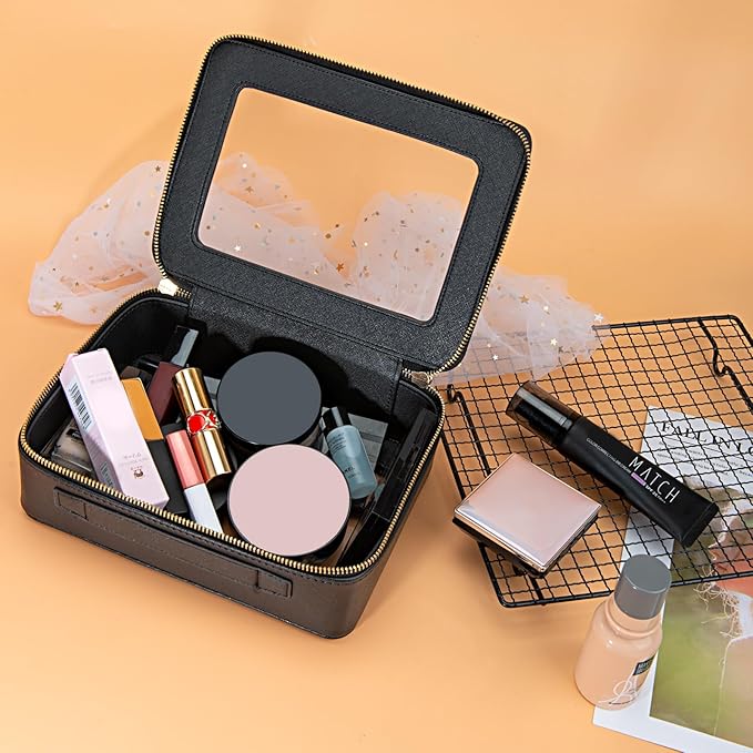 Aveniee Clear Makeup Bag Organizer,Large Travel Toiletry Bag for Women, Waterproof Cosmetic Pouch with Zippers,Car Organizers and Storage Case for Accessories,Black