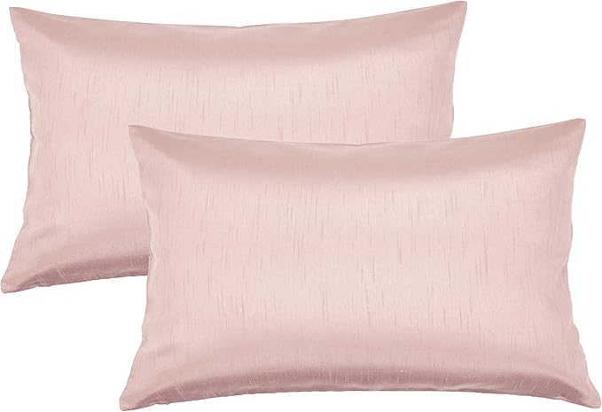 Aiking Home 12x18 Inches Faux Silk Rectangular Throw Pillow Cover, Zipper Closure, Rose Pink (Set of 2)