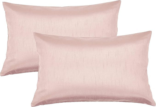Aiking Home 12x18 Inches Faux Silk Rectangular Throw Pillow Cover, Zipper Closure, Rose Pink (Set of 2)