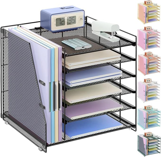 gianotter 6-Tier Paper Organizer With Magazine Holder, Desk Organizers and Accessories, Desk Accessories & Workspace Organizers, File Organizer for Office Supplies Storag (Black, 6-Tier)