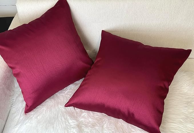Aiking Home 26x26 Inches Faux Silk Square European Shams, Zipper Closure, Burgundy (Set of 2)