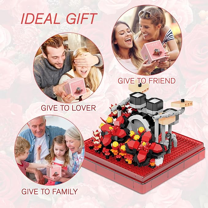 Drums Mini Building Block Sets with Colorful Flower Decor, Micro Building Sets with Dust Cover,Gift for Girl,Lover,Mother, Home Office Decor Kit Suit for Kids and Adult Aged 8+(Drums)