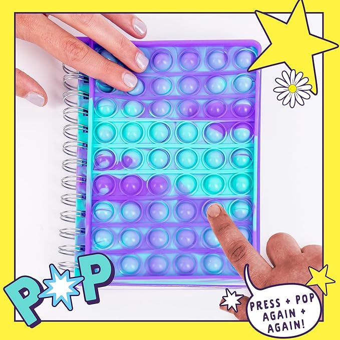 Just My Style Fidgiwear Purple Push & Pop Journal By Horizon Group USA, Poppable Fidget Toy Spiral-Bound Journal Includes Never-Ending Poppable Fidget Toy Cover & 80 Pages, Pop Fidget Sensory Notebook
