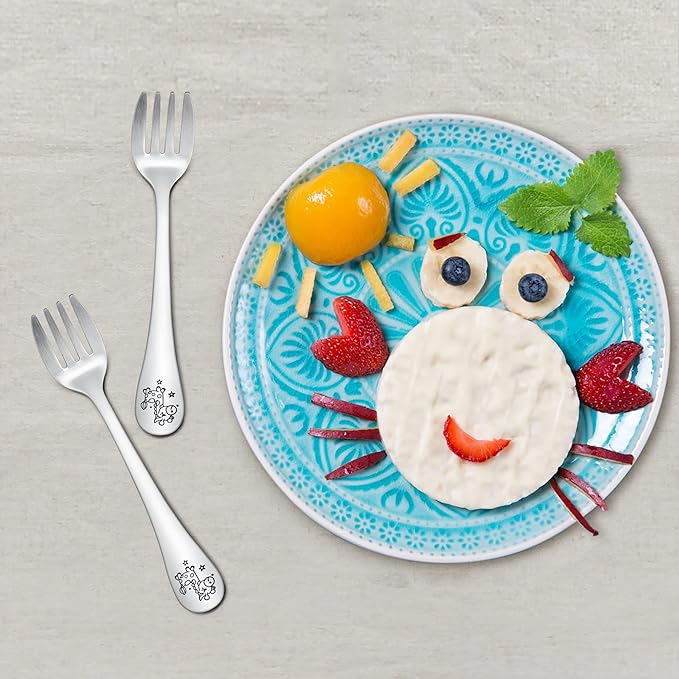 TeamFar Toddler Fork, Stainless Steel Toddler Utensils Forks Set of 6, Non Toxic & Healthy, Cute Animals & Attached Travel Case - Dishwasher Safe