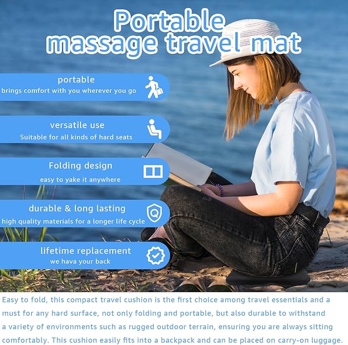 New Upgraded Portable Seat Cushion (15.7" x 11.8") Foldable Travel Cushion, for Airplane Seats, Camping, Stadium, Cinema, Garden Benches Seat Cushion