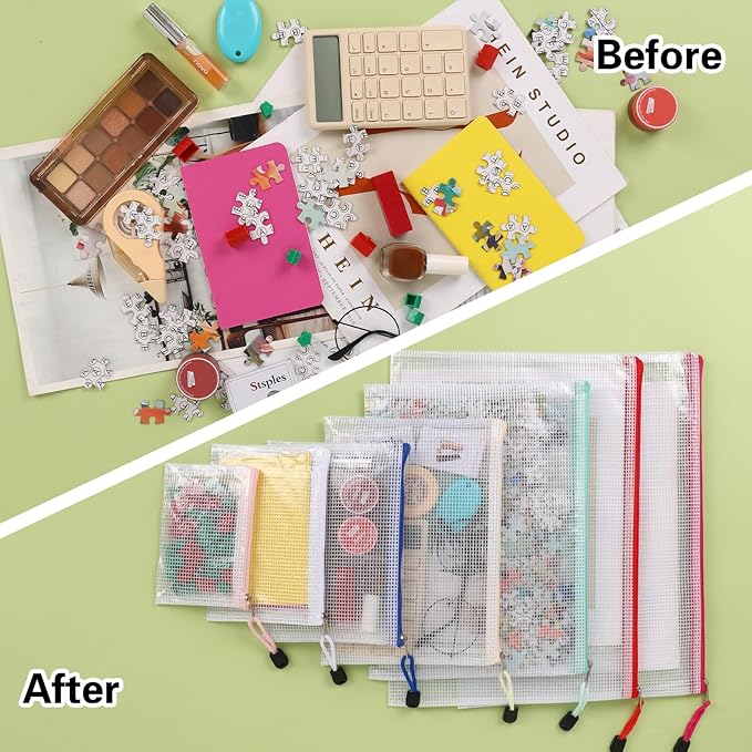 EOOUT 48pcs Mesh Zipper Pouch, Waterproof Zipper Bags, 8 Sizes Plastic Travel Pouch, 15 Colors, Multipurpose for Board Game, Travel Storage, School Supplies, Office Appliances, Home Organize