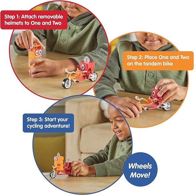 hand2mind Numberblocks One and Two Bike Adventure, Cartoon Action Figure Set, Toy Figures, Toy Vehicle Playsets, Small Figurines for Kids, Number Toys, Math Toys for Kids 3-5, Birthday Gifts for Kids