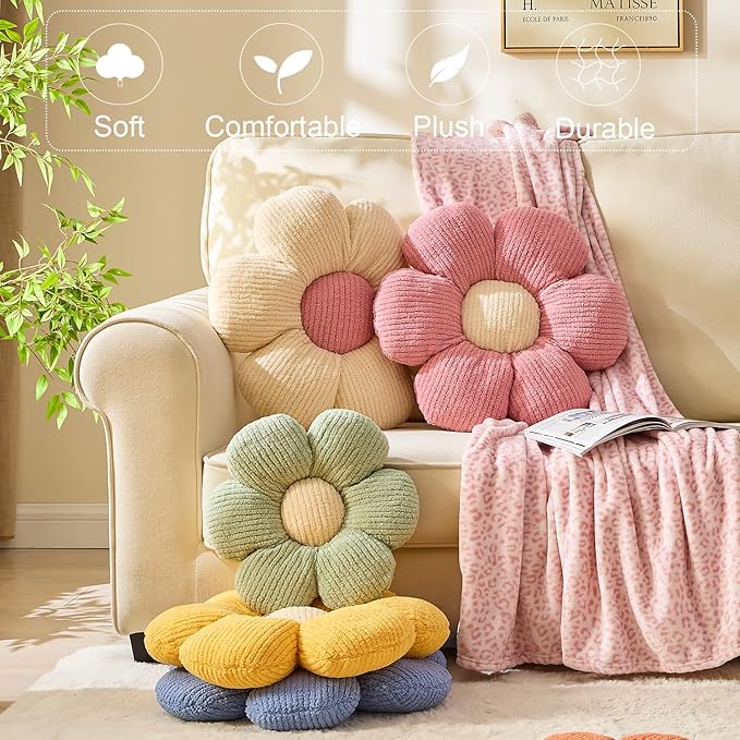 3 Pcs Flower Pillow Flowers Shaped Pillows Cushion Decorative Daisy Pillow for Bed Cute Throw Pillow Flower Floor Pillow Soft Seat Cushion 15.7"
