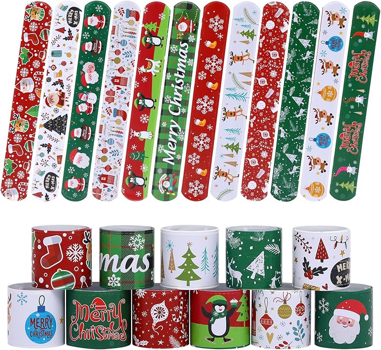 48PCS Christmas Slap Bracelets, Xmas Slap for Christmas Party Favor Decoration