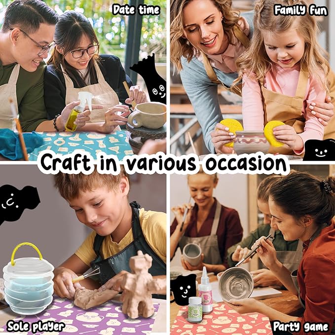 FosterToys™ Air Dry Clay Pottery Kit for Beginners | DIY Clay Kit for Adults, Sculpting Tools Set & Step-by-Step Guide, 12 Paints, Paintbrush,Varnish, Sponge, Kids Teen Christmas Birthday Holiday Gift